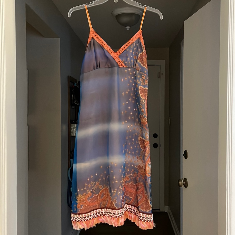 Blue and orange slip dress